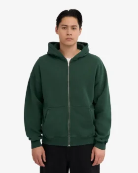 Bio-Oversize-Kapuzenjacke mit Reißverschluss – Smaragdgrün