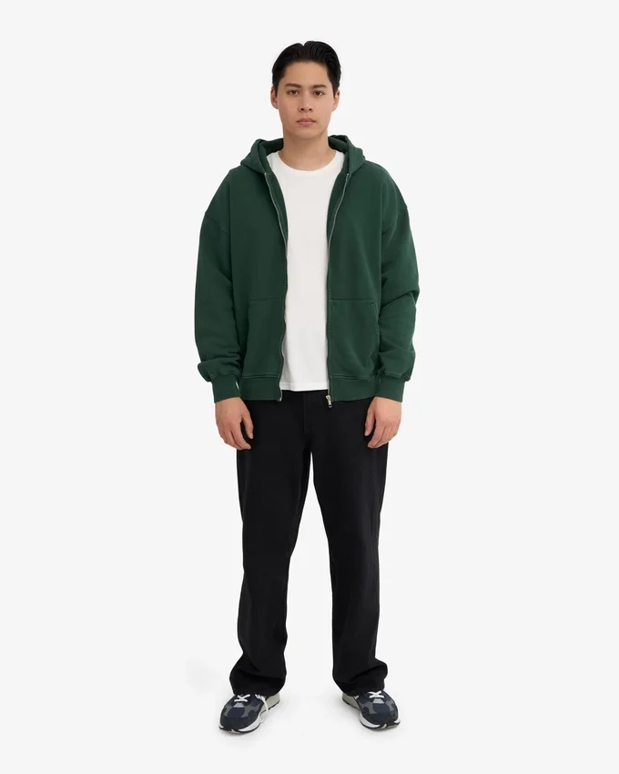 Bio-Oversize-Kapuzenjacke mit Reißverschluss – Smaragdgrün
