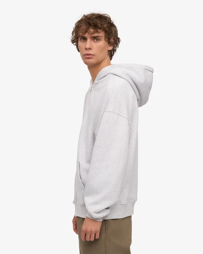 Bio-Oversize-Kapuzenjacke mit Reißverschluss – Snow Melange