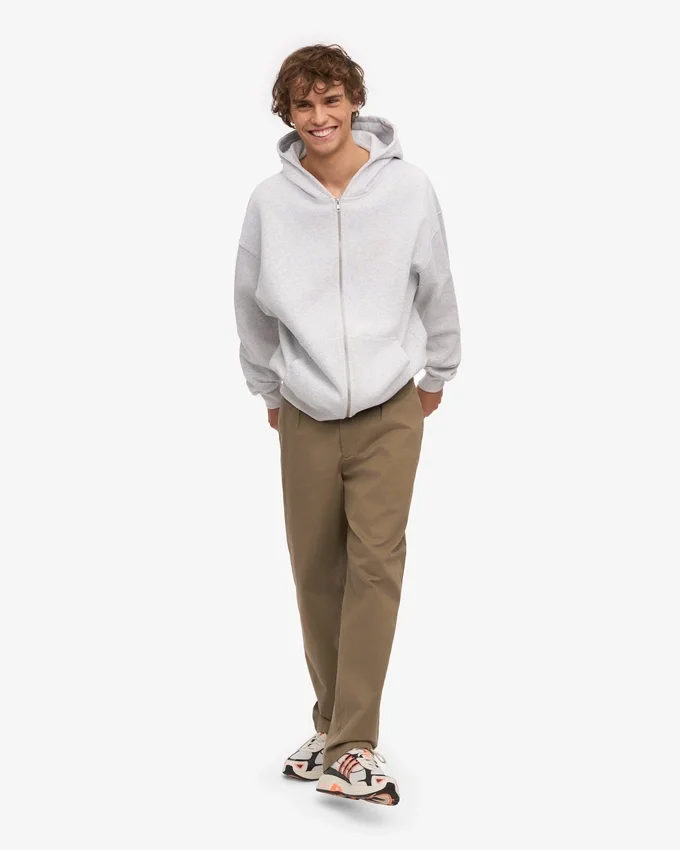 Bio-Oversize-Kapuzenjacke mit Reißverschluss – Snow Melange