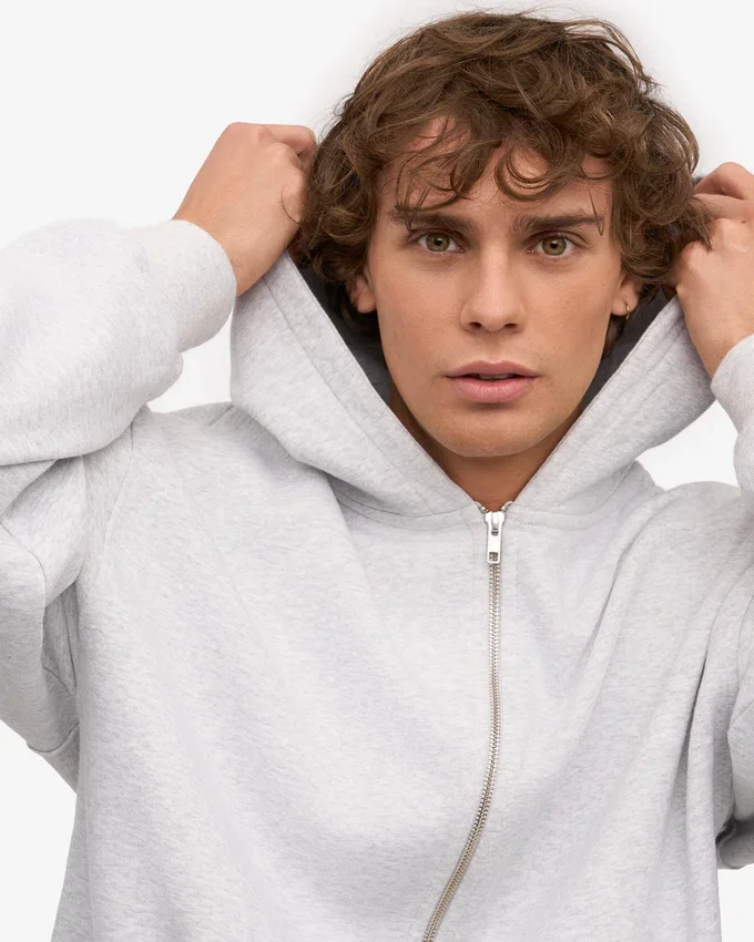 Bio-Oversize-Kapuzenjacke mit Reißverschluss – Snow Melange