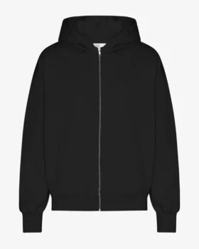 Bio-Oversize-Kapuzenjacke mit Reißverschluss – Tiefschwarz