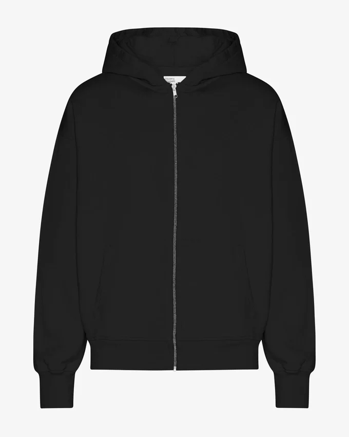 Bio-Oversize-Kapuzenjacke mit Reißverschluss – Tiefschwarz