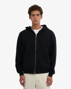 Bio-Oversize-Kapuzenjacke mit Reißverschluss – Tiefschwarz