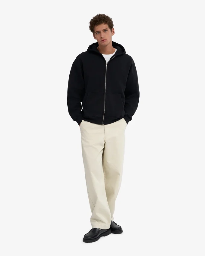 Bio-Oversize-Kapuzenjacke mit Reißverschluss – Tiefschwarz