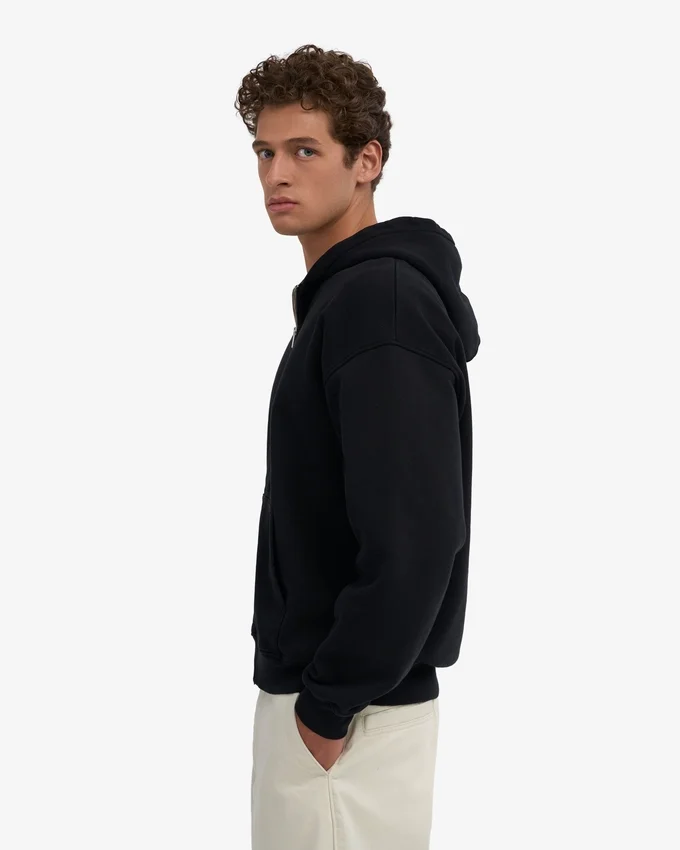 Bio-Oversize-Kapuzenjacke mit Reißverschluss – Tiefschwarz