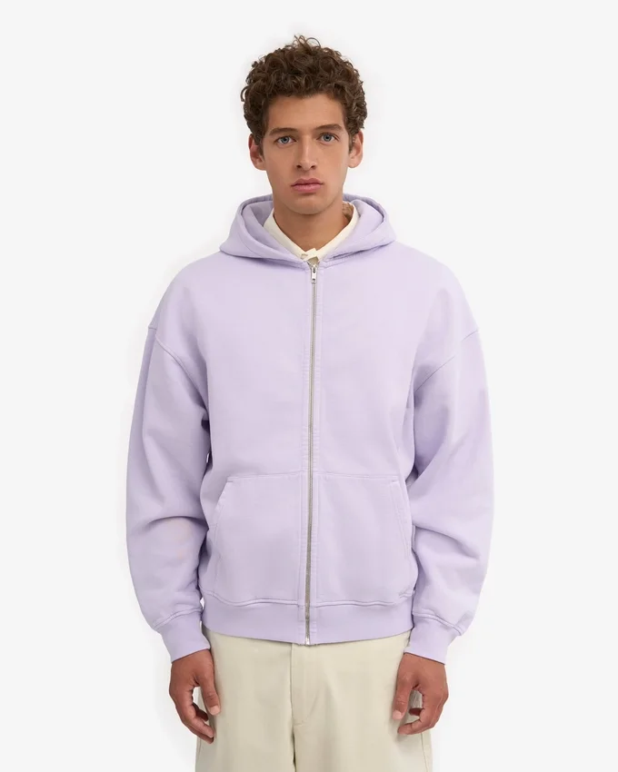 Bio-Oversize-Kapuzenjacke mit Reißverschluss – Zartes Lavendel