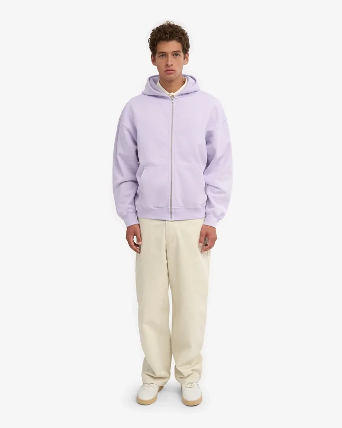 Bio-Oversize-Kapuzenjacke mit Reißverschluss – Zartes Lavendel