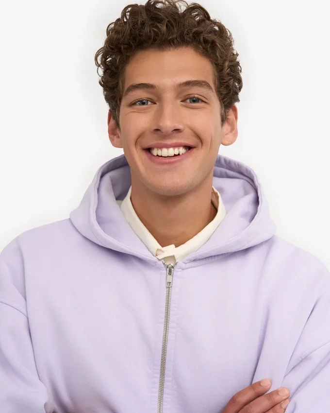 Bio-Oversize-Kapuzenjacke mit Reißverschluss – Zartes Lavendel
