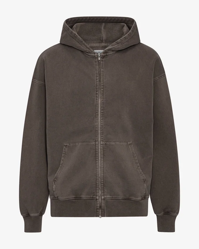 Bio-Oversize-Kapuzenpullover mit Reißverschluss – Faded Mud