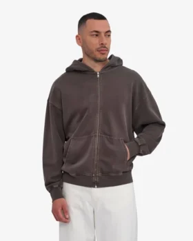 Bio-Oversize-Kapuzenpullover mit Reißverschluss – Faded Mud