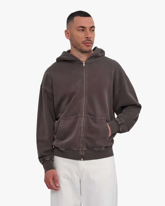 Bio-Oversize-Kapuzenpullover mit Reißverschluss – Faded Mud