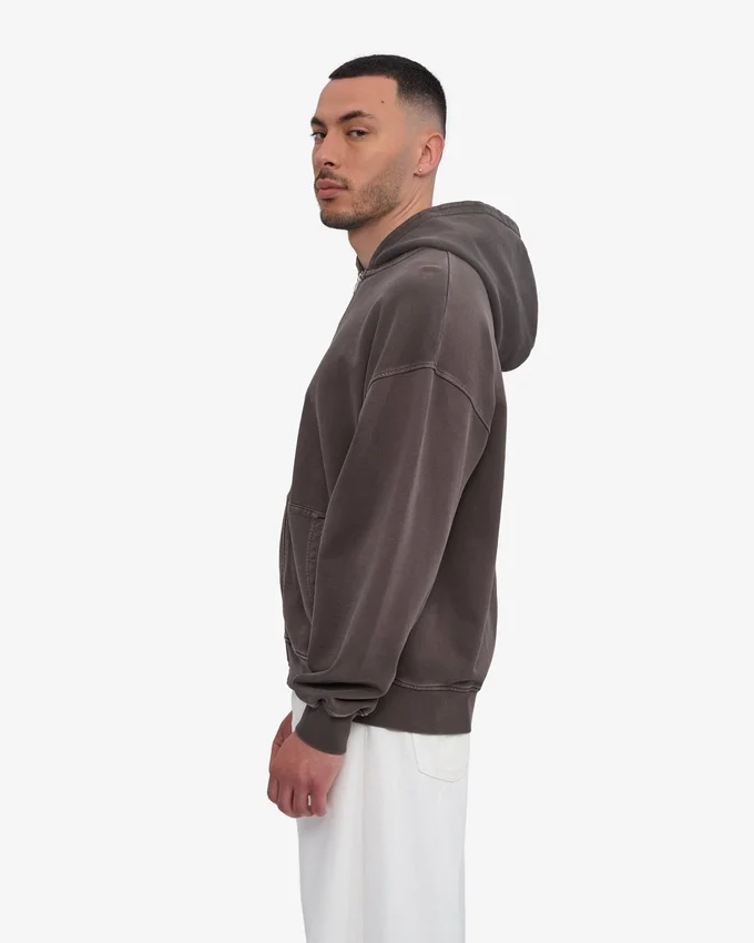 Bio-Oversize-Kapuzenpullover mit Reißverschluss – Faded Mud