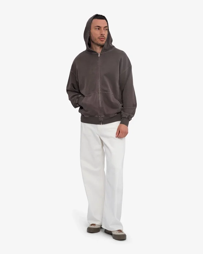 Bio-Oversize-Kapuzenpullover mit Reißverschluss – Faded Mud