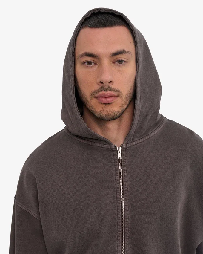 Bio-Oversize-Kapuzenpullover mit Reißverschluss – Faded Mud