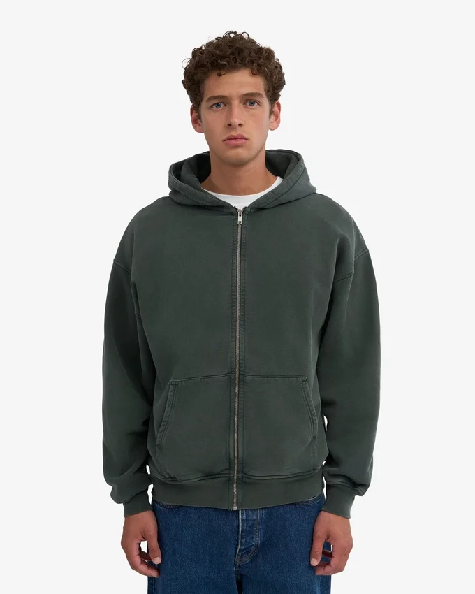 Bio-Oversize-Kapuzenpullover mit Reißverschluss – Optisches Weiß