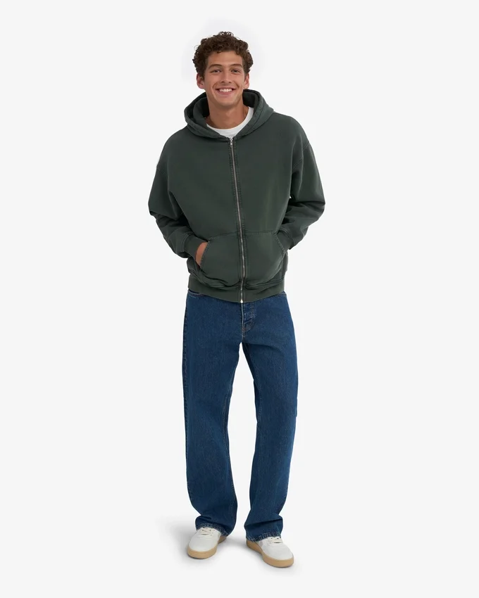 Bio-Oversize-Kapuzenpullover mit Reißverschluss – Optisches Weiß
