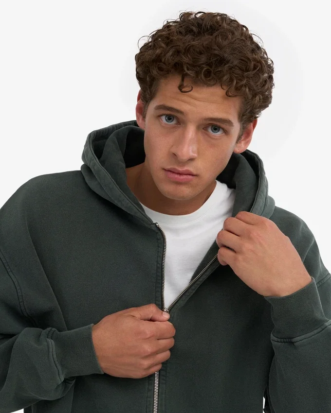 Bio-Oversize-Kapuzenpullover mit Reißverschluss – Optisches Weiß