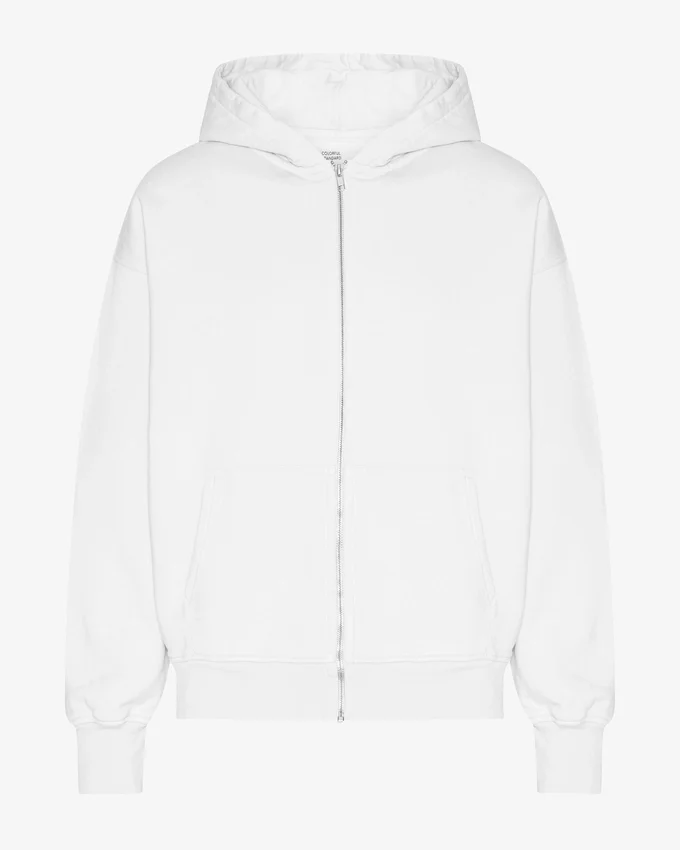 Bio-Oversize-Kapuzenpullover mit Reißverschluss – Optisches Weiß