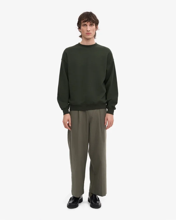 Bio-Oversize-Pullover mit Rundhalsausschnitt – Jägergrün