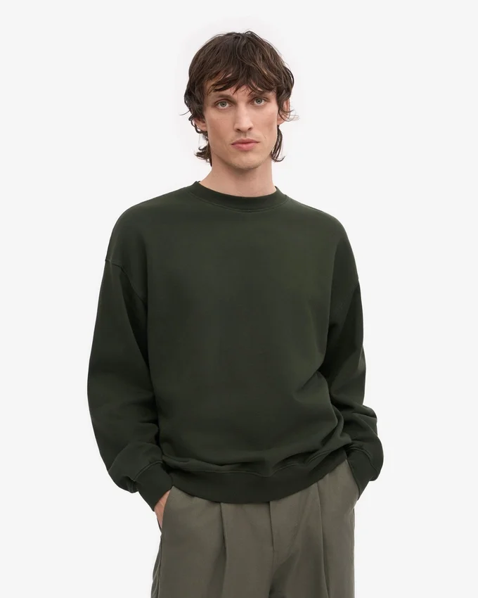 Bio-Oversize-Pullover mit Rundhalsausschnitt – Jägergrün