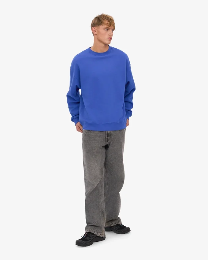 Bio-Oversize-Pullover mit Rundhalsausschnitt – Saphirblau