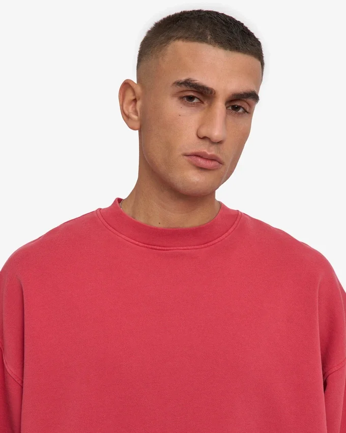 Bio-Oversize-Sweatshirt mit Rundhalsausschnitt – Faded Red