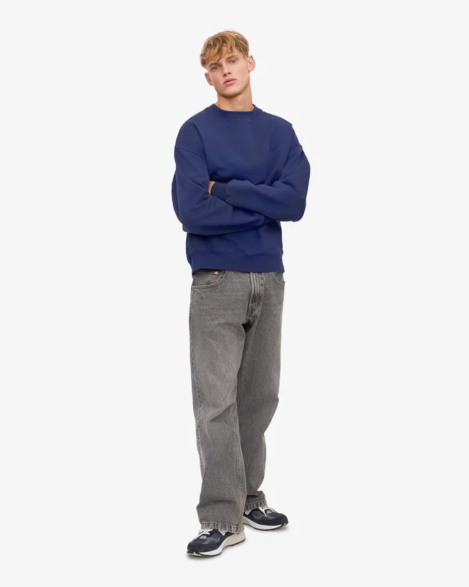 Bio-Oversize-Sweatshirt mit Rundhalsausschnitt – Marineblau
