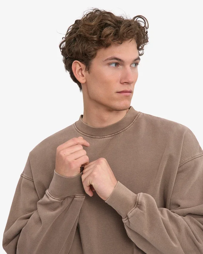 Bio-Oversize-Sweatshirt mit Rundhalsausschnitt – verblasstes Khaki