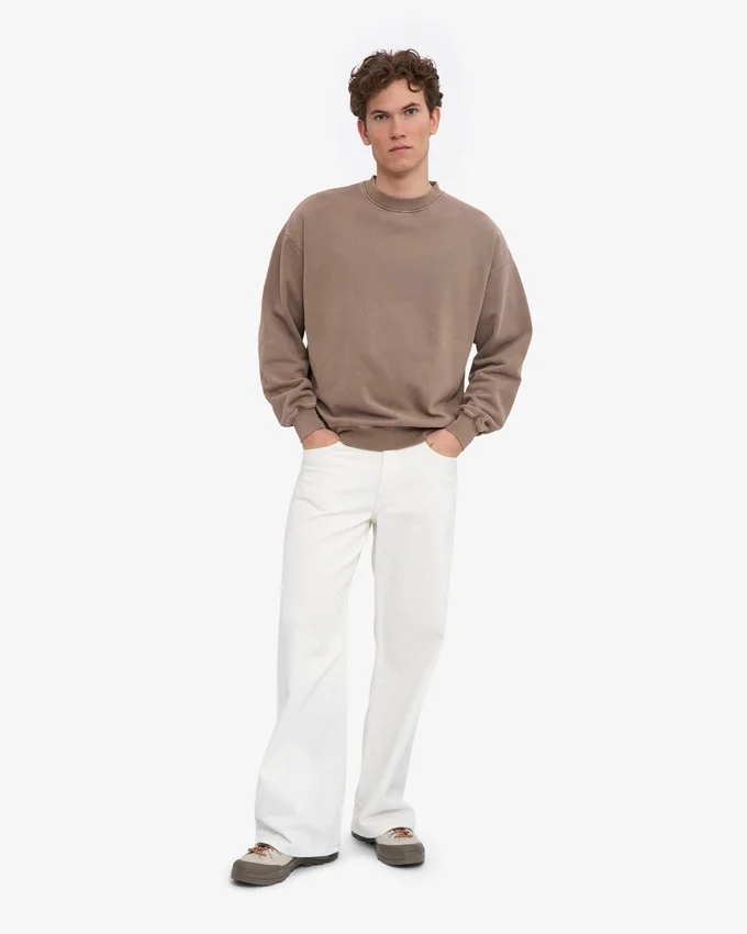 Bio-Oversize-Sweatshirt mit Rundhalsausschnitt – verblasstes Khaki