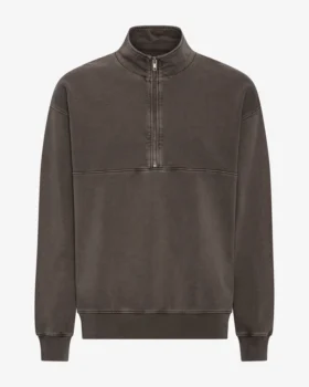 Bio-Pullover mit Troyer – Ausgewaschenes Schlammgrau