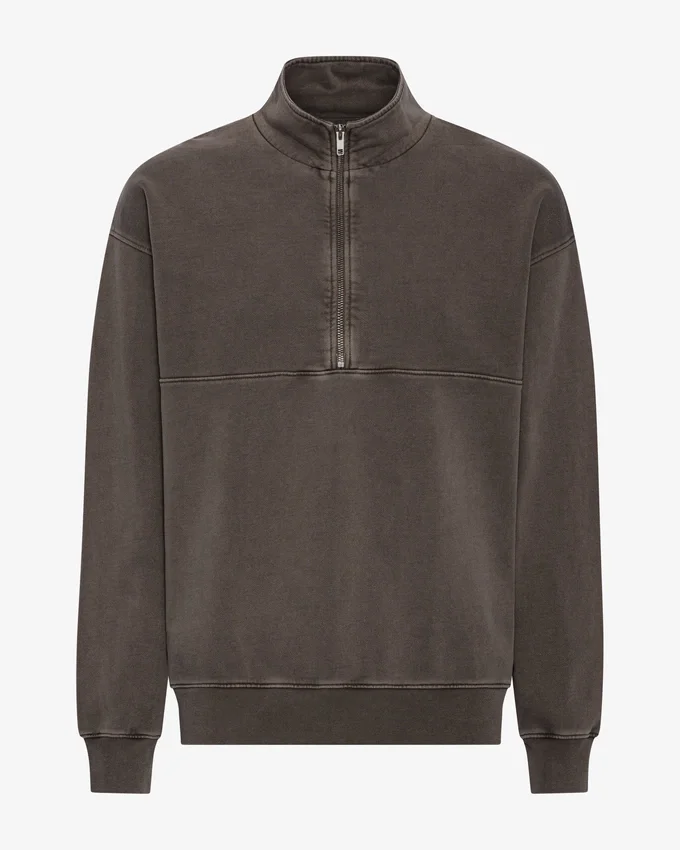 Bio-Pullover mit Troyer – Ausgewaschenes Schlammgrau