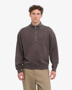 Bio-Pullover mit Troyer – Ausgewaschenes Schlammgrau