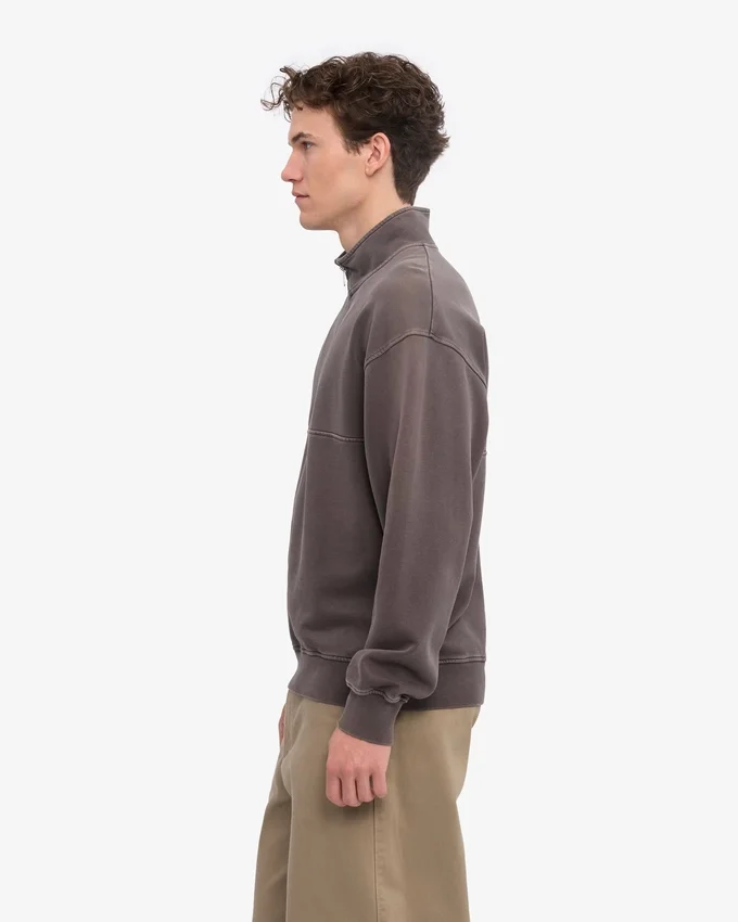 Bio-Pullover mit Troyer – Ausgewaschenes Schlammgrau