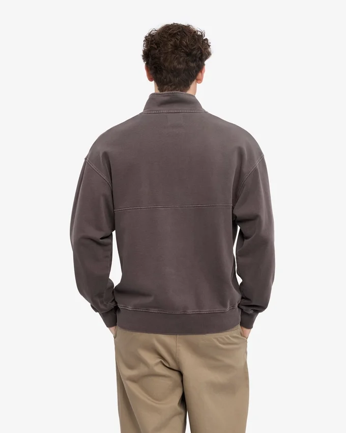 Bio-Pullover mit Troyer – Ausgewaschenes Schlammgrau