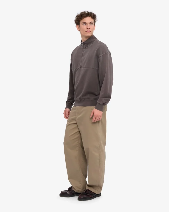 Bio-Pullover mit Troyer – Ausgewaschenes Schlammgrau