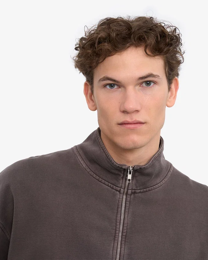 Bio-Pullover mit Troyer – Ausgewaschenes Schlammgrau