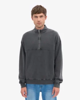 Bio-Pullover mit Troyer – Faded Black