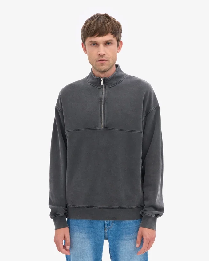 Bio-Pullover mit Troyer – Faded Black