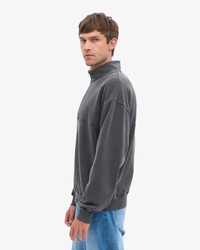 Bio-Pullover mit Troyer – Faded Black