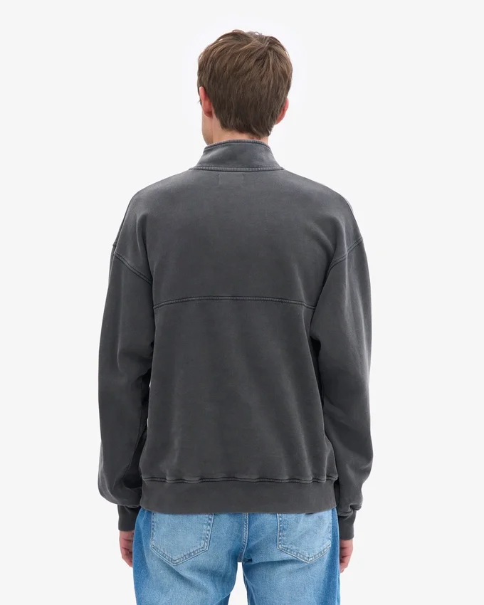 Bio-Pullover mit Troyer – Faded Black