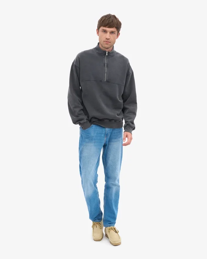Bio-Pullover mit Troyer – Faded Black