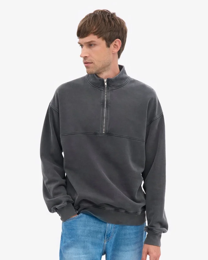 Bio-Pullover mit Troyer – Faded Black