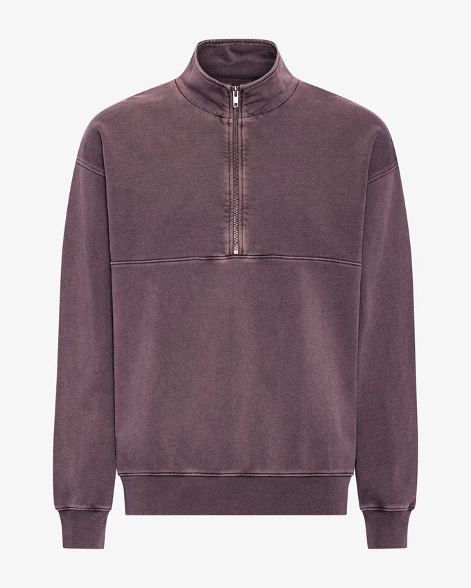 Bio-Pullover mit Troyer – Faded Grape