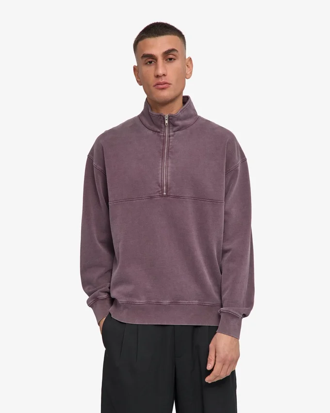 Bio-Pullover mit Troyer – Faded Grape