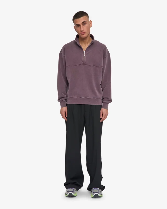 Bio-Pullover mit Troyer – Faded Grape