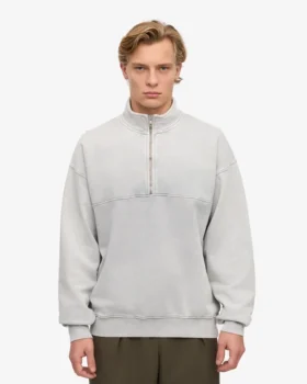 Bio-Pullover mit Troyer – Faded Grey