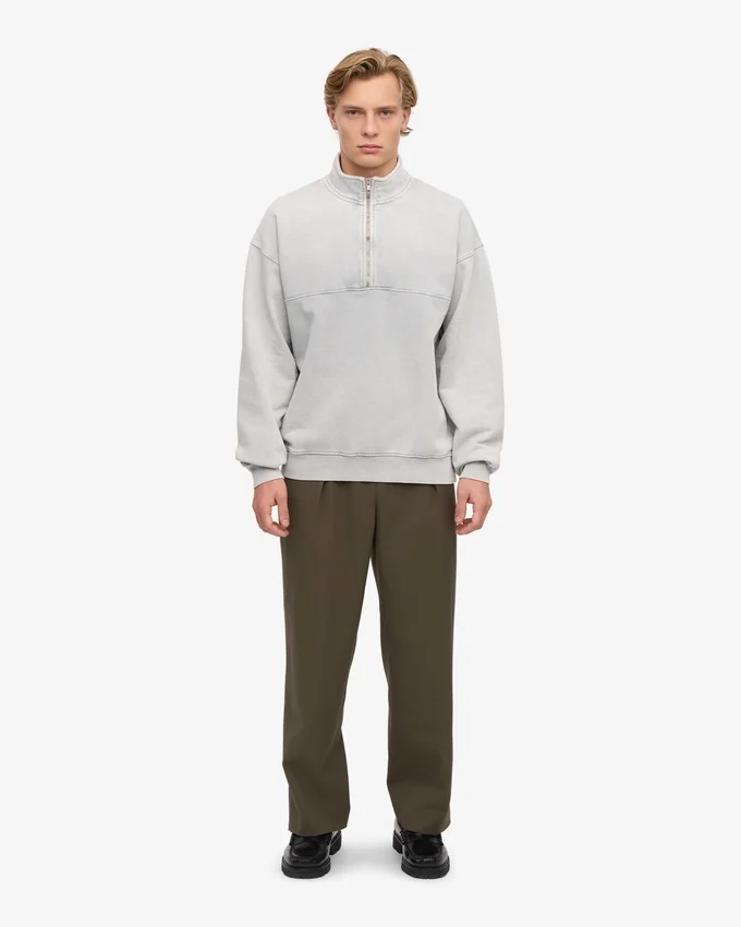 Bio-Pullover mit Troyer – Faded Grey