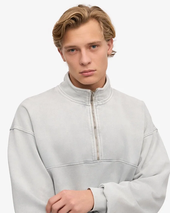 Bio-Pullover mit Troyer – Faded Grey