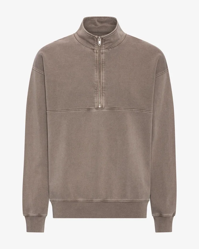 Bio-Pullover mit Troyer – Faded Khaki